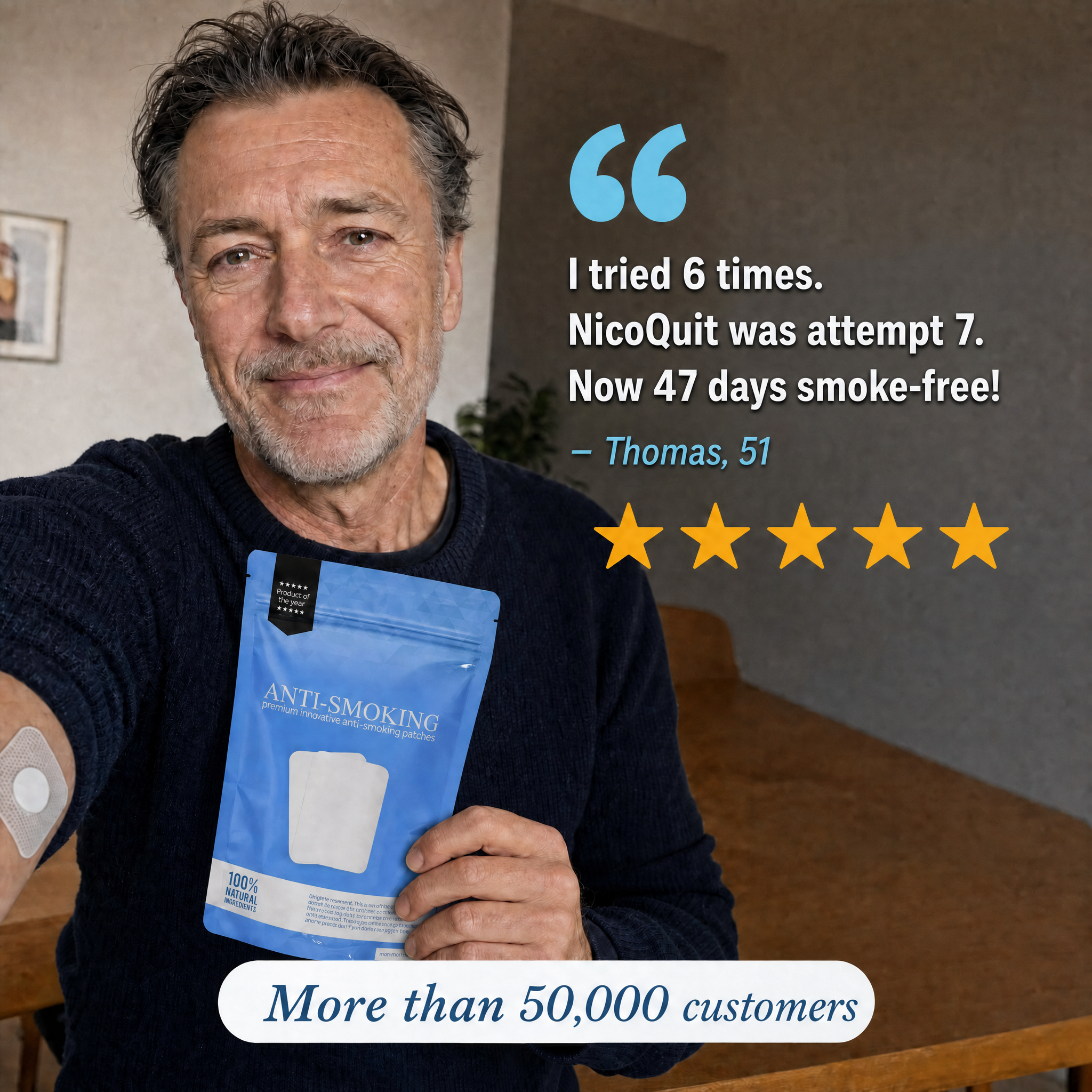 NicoQuit® Patches – Smoking Cessation Without Stress. Without Relapse | Fight Withdrawal Symptoms | 15 Pieces