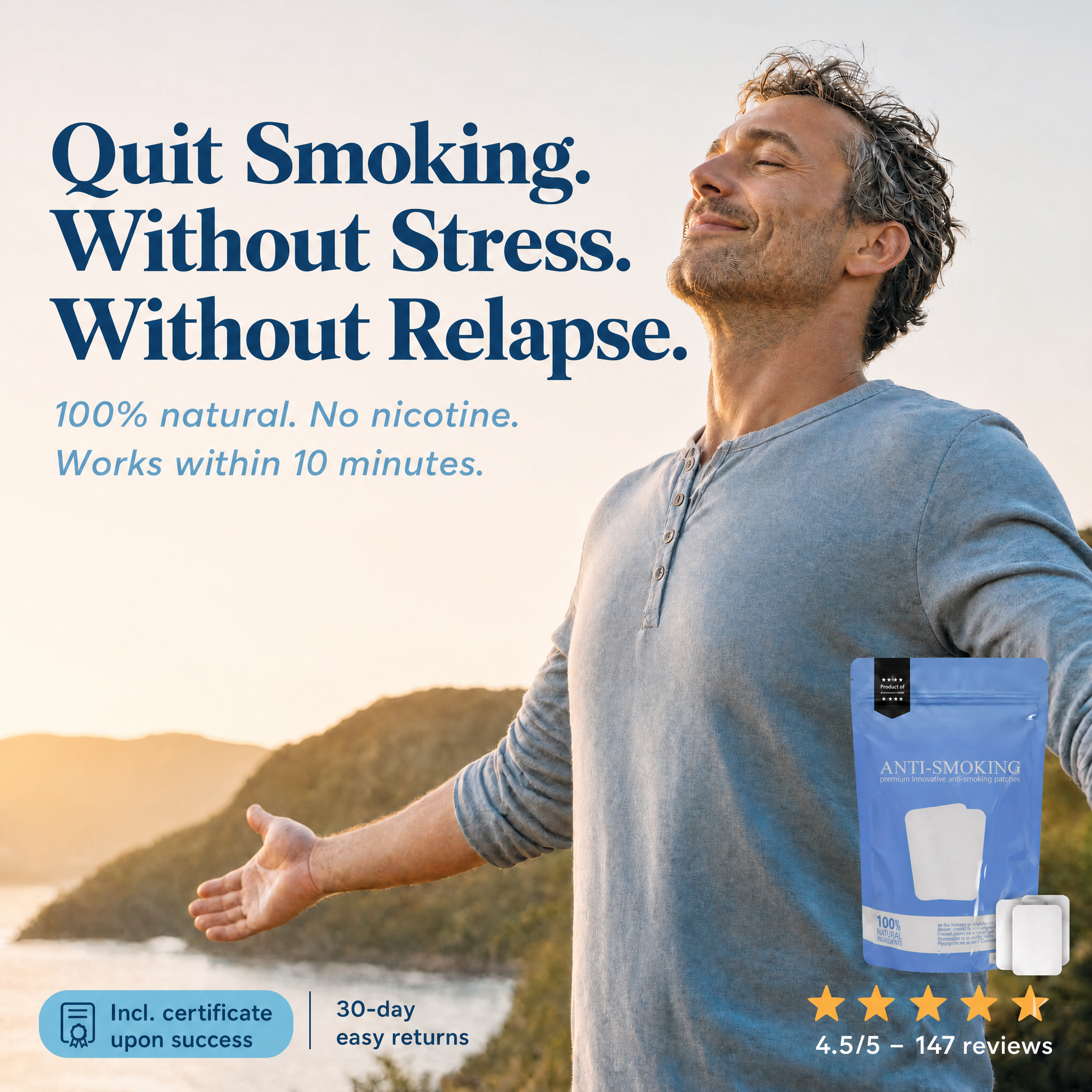 NicoQuit® Pflaster – Aufhören Ohne Stress. Ohne Rückfalle | Bekämpfe Entzugserscheinungen | 15 Stück